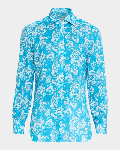 Kiton Men & Apos;s Cotton Floral Classic Fit Button-down Shirt In Blue