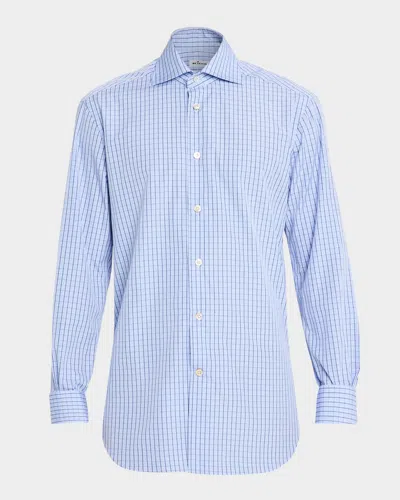 Kiton Men & Apos;s Cotton Grid Check Sport Shirt With Mother-of-pearl Buttons In Blue