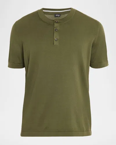 Kiton Men & Apos;s Cotton Knit Henley Shirt In Green