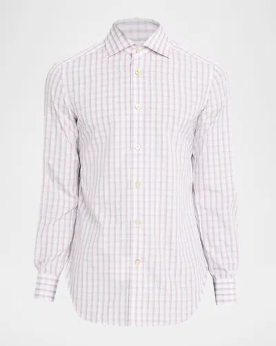 Kiton Men & Apos;s Cotton Plaid Button-down Shirt In White