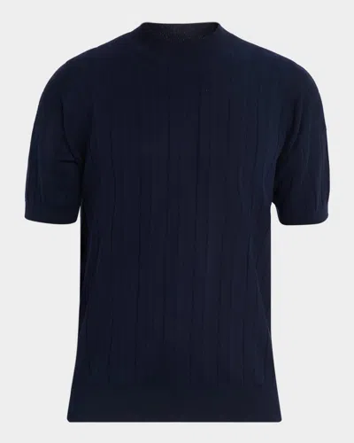 Kiton Men & Apos;s Cotton Rib Short-sleeve Crewneck Sweater In Blue