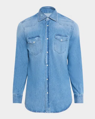 Kiton Men & Apos;s Denim Snap-front Western Shirt In Gray