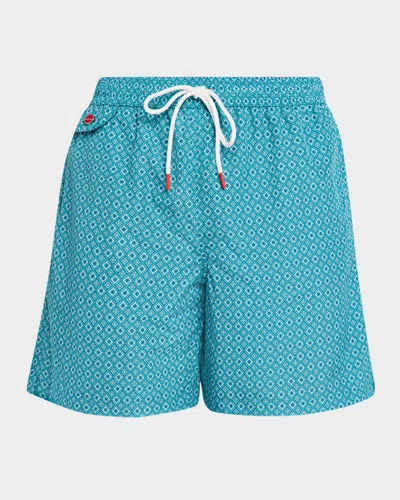 Kiton Men & Apos;s Diamond Printed Swim Trunks In Blue