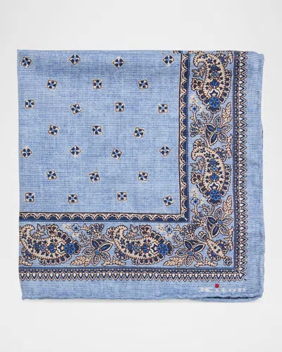 Kiton Men & Apos;s Floral-medallion Silk Pocket Square In Blue