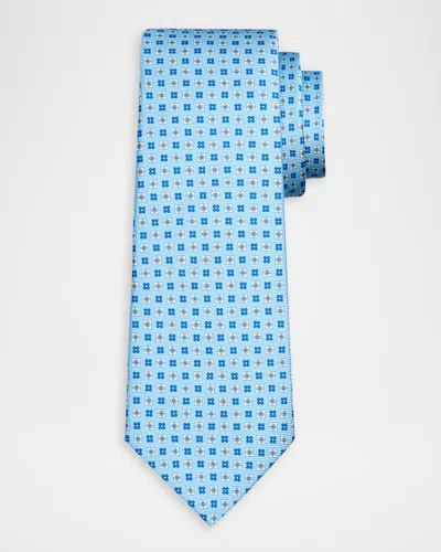 Kiton Men & Apos;s Geometric Floral Silk 7-fold Tie In Blue