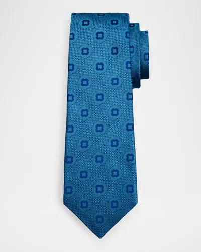 Kiton Men & Apos;s Geometric Jacquard Silk 7-fold Tie In Blue