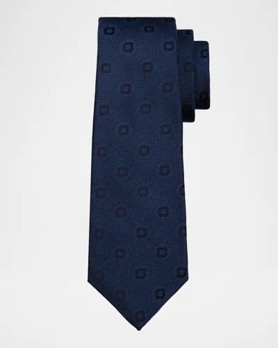 Kiton Men & Apos;s Geometric Jacquard Silk 7-fold Tie In Blue