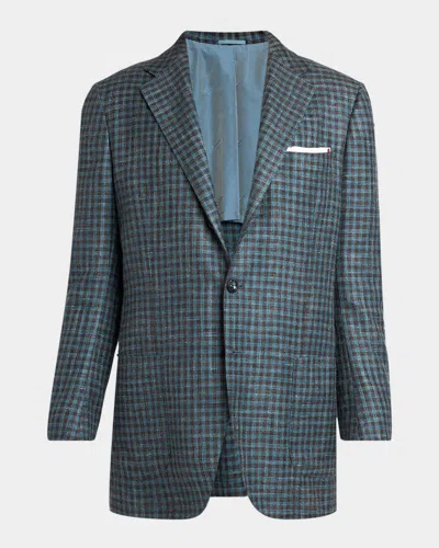 Kiton Men & Apos;s Gingham Check Cotton-blend Single-breasted Blazer In Blue