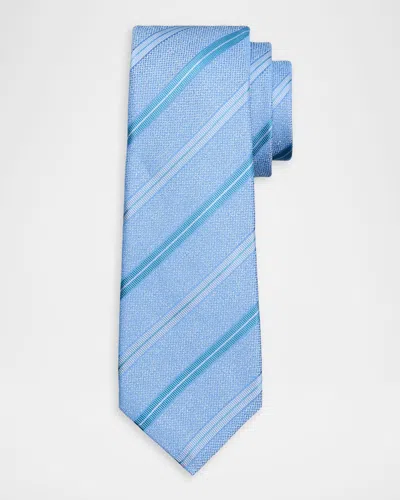 Kiton Men & Apos;s Grosgrain Stripe Silk 7-fold Tie In Blue