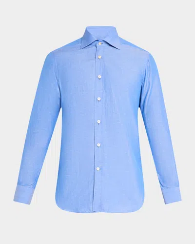 Kiton Men & Apos;s Heathered Cotton Dress Shirt In Blue