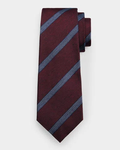 Kiton Men & Apos;s Herringbone Stripe Silk Tie In Burgundy