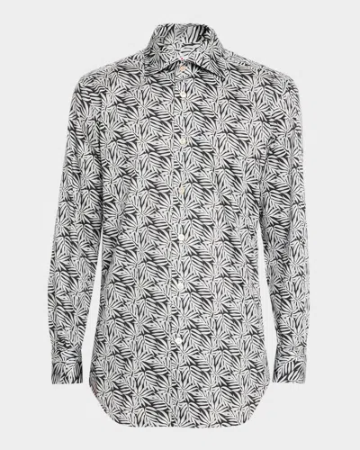 Kiton Men & Apos;s Leaf-print Cotton Sport Shirt In Gray