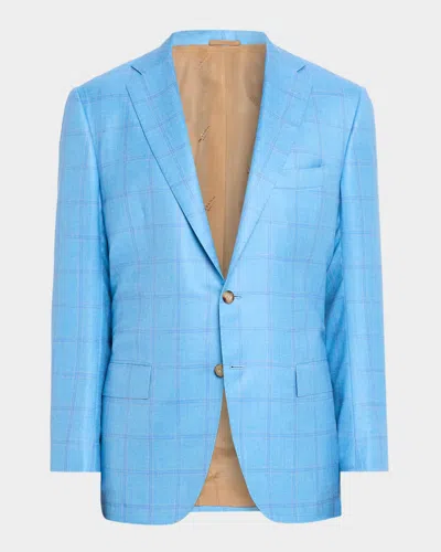 Kiton Men & Apos;s Light Teal Windowpane Jacket In Blue