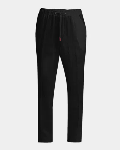 Kiton Men & Apos;s Linen Comfort-fit Pull-on Trousers In Black