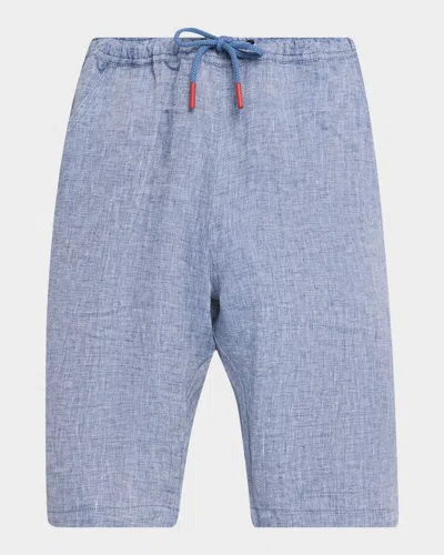 Kiton Men & Apos;s Linen Drawstring Pull-on Shorts In Blue