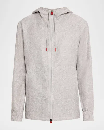 Kiton Men & Apos;s Linen, Silk And Cotton Hooded Full-zip Overshirt In Gray
