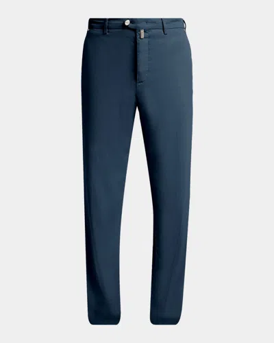 Kiton Men & Apos;s Lyocell Stretch Straight Leg Flat-front Pants In Blue