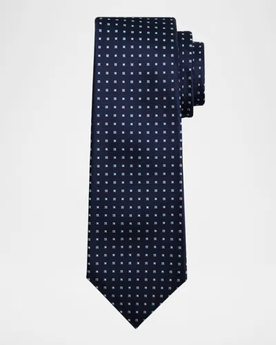 Kiton Men & Apos;s Micro-geometric Silk 7-fold Tie In Blue