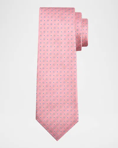 Kiton Men & Apos;s Micro-geometric Silk 7-fold Tie In Pink