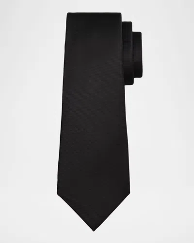 Kiton Men & Apos;s Micro-rib Silk 7-fold Tie In Black