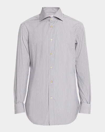 Kiton Men & Apos;s Micro-stripe Cotton Sport Shirt In Blue