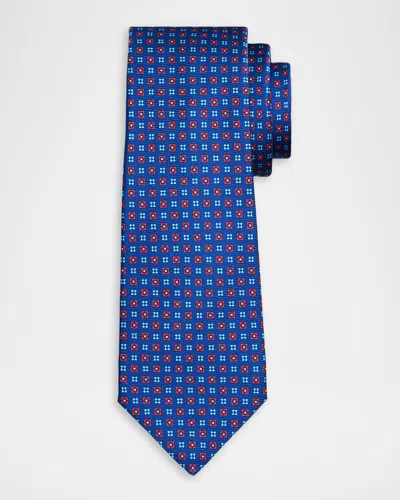 Kiton Men & Apos;s Micro-geometric Floral Silk 7-fold Tie In Blue