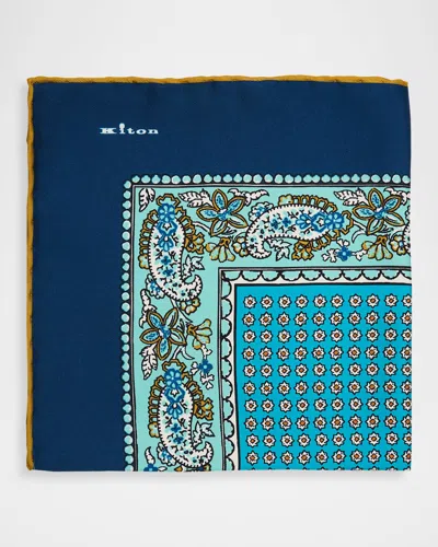 Kiton Men & Apos;s Micro-geometric Silk Pocket Square In Blue
