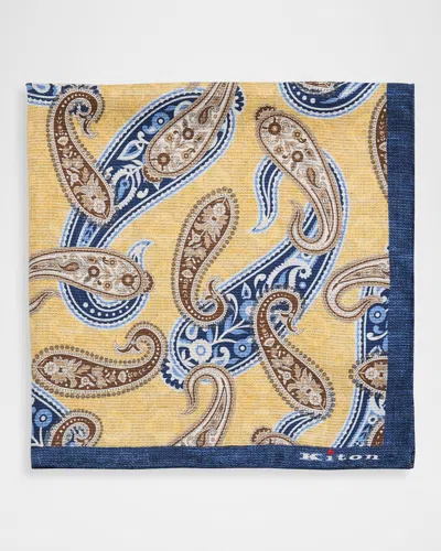 Kiton Men & Apos;s Paisley Silk Pocket Square In Yellow