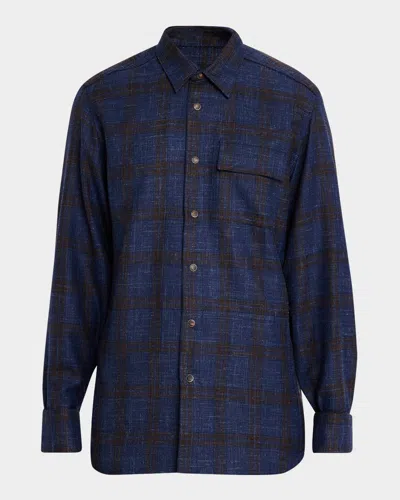 Kiton Men & Apos;s Plaid Wool Blend Button-down Shirt In Gray