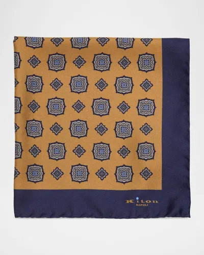 Kiton Men & Apos;s Printed Silk Pocket Square In Brown