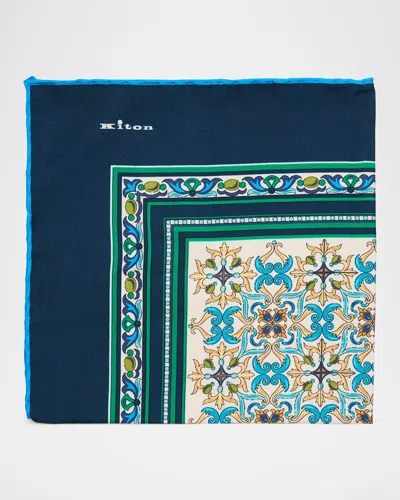 Kiton Men & Apos;s Printed Silk Pocket Square In Blue