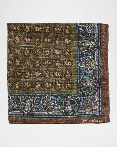 Kiton Men & Apos;s Reversible Medallion Paisley Silk Pocket Square In Green