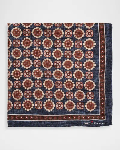 Kiton Men & Apos;s Reversible Printed Silk Pocket Square In Brown