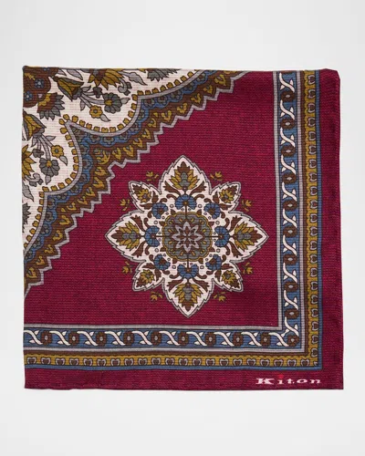Kiton Men & Apos;s Reversible Printed Silk Pocket Square In Burgundy