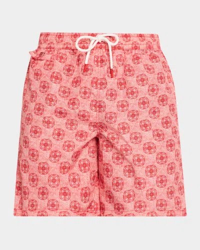 Kiton Men & Apos;s Scratch-print Medallion Swim Trunks In Pink