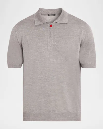 Kiton Men & Apos;s Silk, Cashmere And Linen Quarter-zip Polo Shirt In Gray