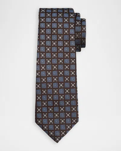 Kiton Men & Apos;s Silk Geometric Jacquard 7-fold Tie In Brown