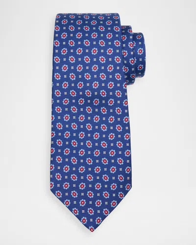 Kiton Men & Apos;s Silk Geometric-floral 7-fold Tie In Blue