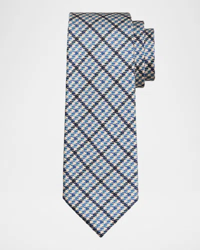 Kiton Men & Apos;s Silk Houndstooth Check 7-fold Tie In Blue