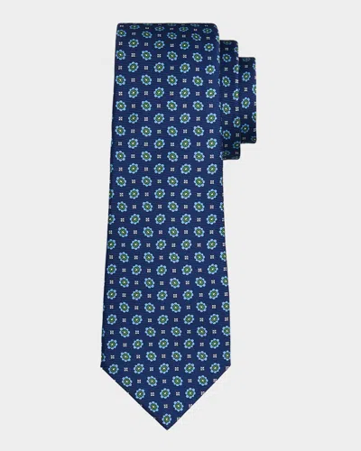 Kiton Men & Apos;s Silk Micro-floral 7-fold Tie In Navy Green
