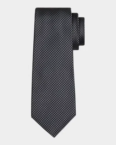 Kiton Men & Apos;s Silk Micro-houndstooth Seven-fold Tie In Black