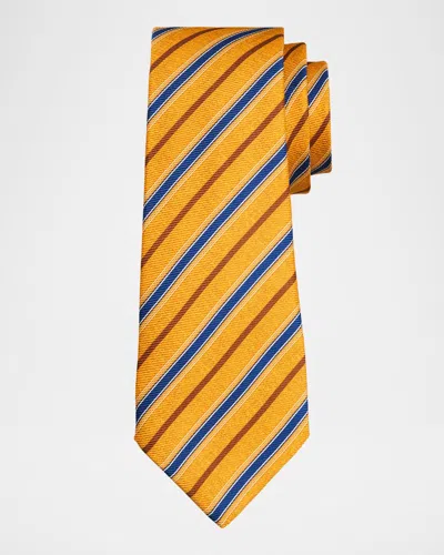 Kiton Men & Apos;s Silk Multi-stripe 7-fold Tie In Yellow