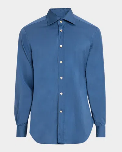 Kiton Men & Apos;s Solid Cotton Sport Shirt In Blue