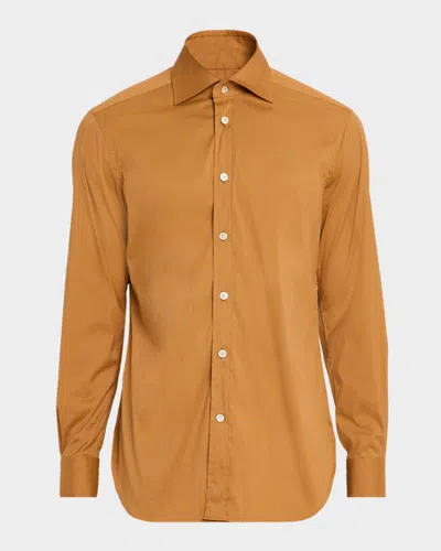 Kiton Men & Apos;s Solid Cotton Sport Shirt In Orange