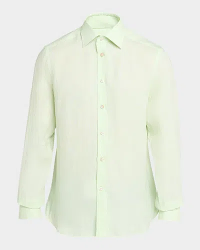 Kiton Men & Apos;s Solid Linen Button-down Shirt With Mother-of-pearl In Green