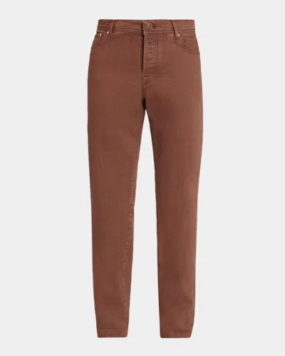 Kiton Men & Apos;s Stretch-cotton Slim-fit Trousers In Brown