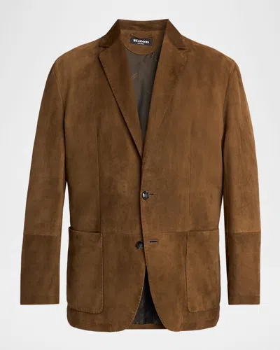 Kiton Men & Apos;s Suede Patch-pocket Blazer In Brown