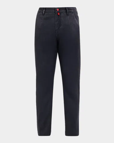 Kiton Men & Apos;s Washed Wool Pleated Five-pocket Pants In Blue