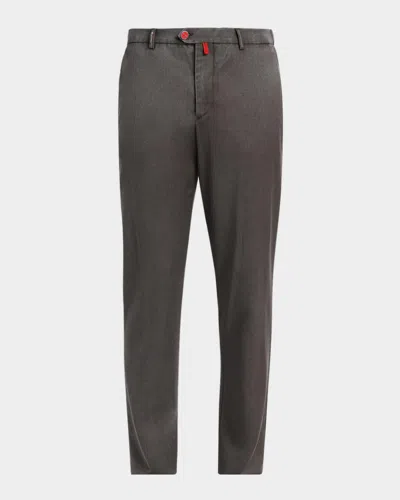 Kiton Men & Apos;s Washed Wool Straight Leg Trousers In Gray