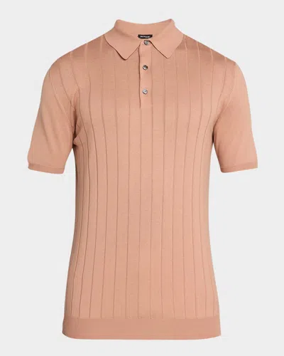 Kiton Men & Apos;s Wide Rib Sea Island Cotton Polo Sweater In Orange